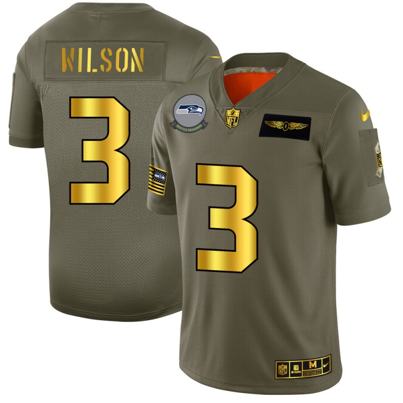 Men's Seattle Seahawks #3 Russell Wilson 2019 Olive/Gold Salute To Service Limited Stitched NFL Jersey